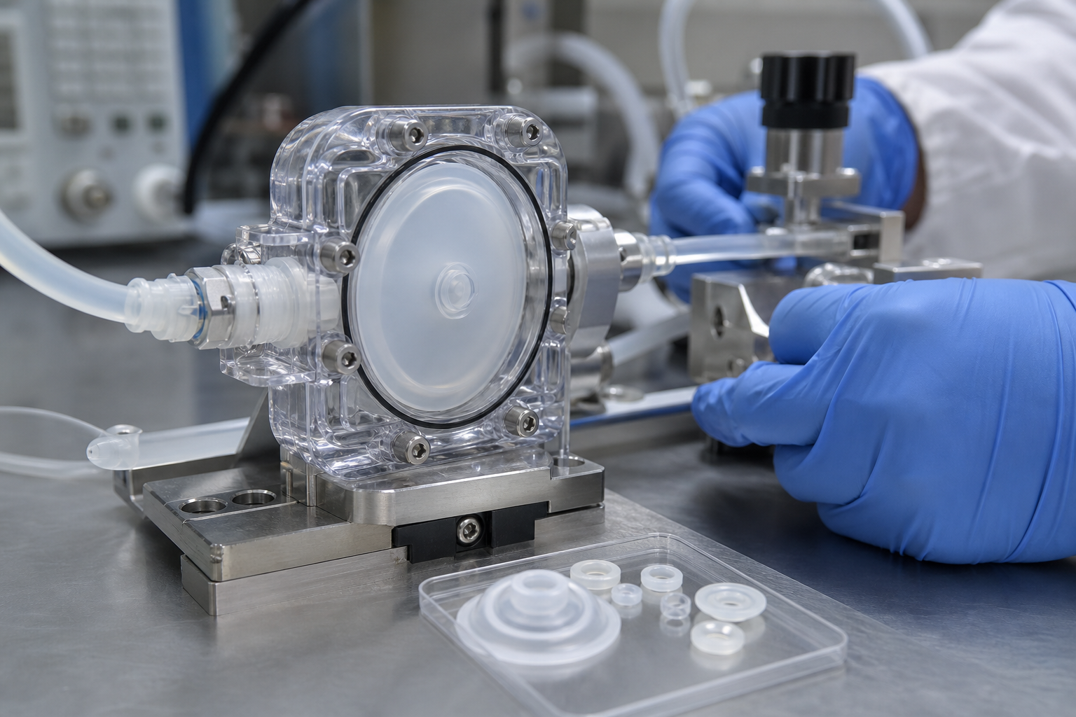 Medical-grade silicone diaphragm and seals under controlled application validation
